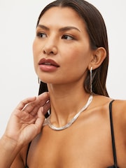 Silver Tone Snake Chain Multi Row Necklace - Image 3 of 5