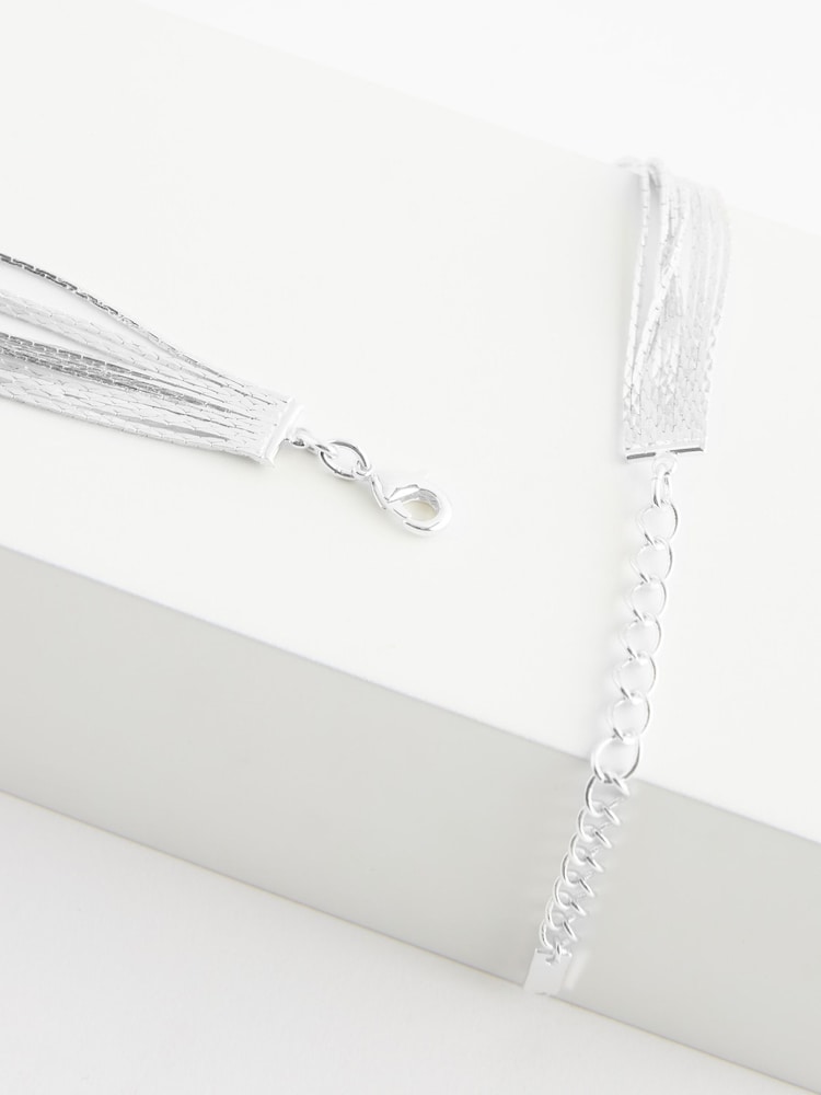 Silver Tone Snake Chain Multi Row Necklace - Image 5 of 5
