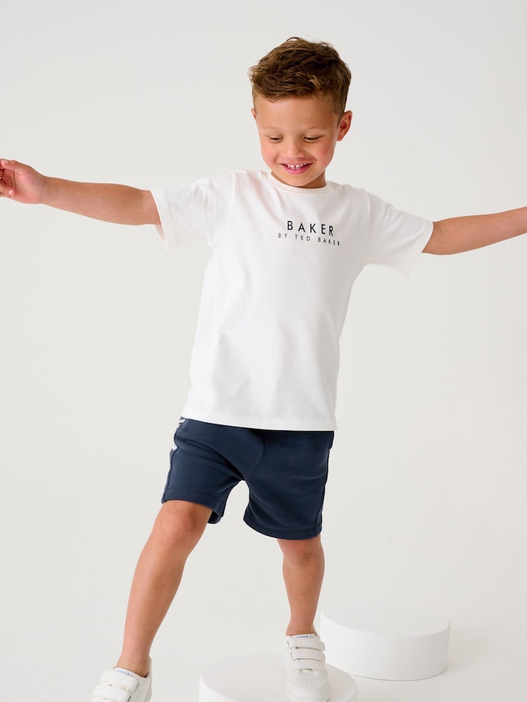 Baker by Ted Baker Navy/White 100% Cotton T-Shirt and Shorts Set - Image 1 of 7