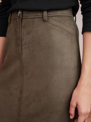 Khaki Green Suede Column Slit Midi Skirt - Image 4 of 6