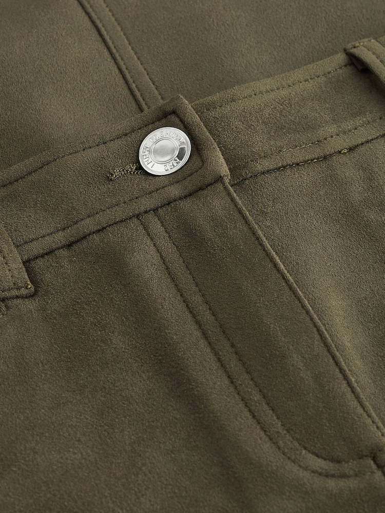 Khaki Green Suede Column Slit Midi Skirt - Image 6 of 6