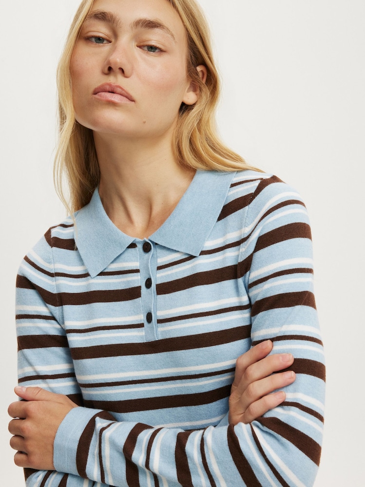 Cotton On Blue Sara Knit Ls Polo Shirt - Image 4 of 4