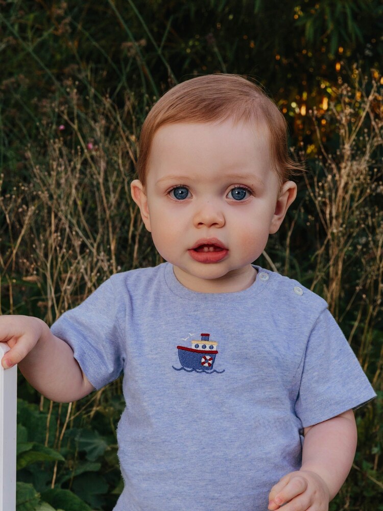 Trotters London Blue Little Marl Tugboat T-Shirt - Image 1 of 4
