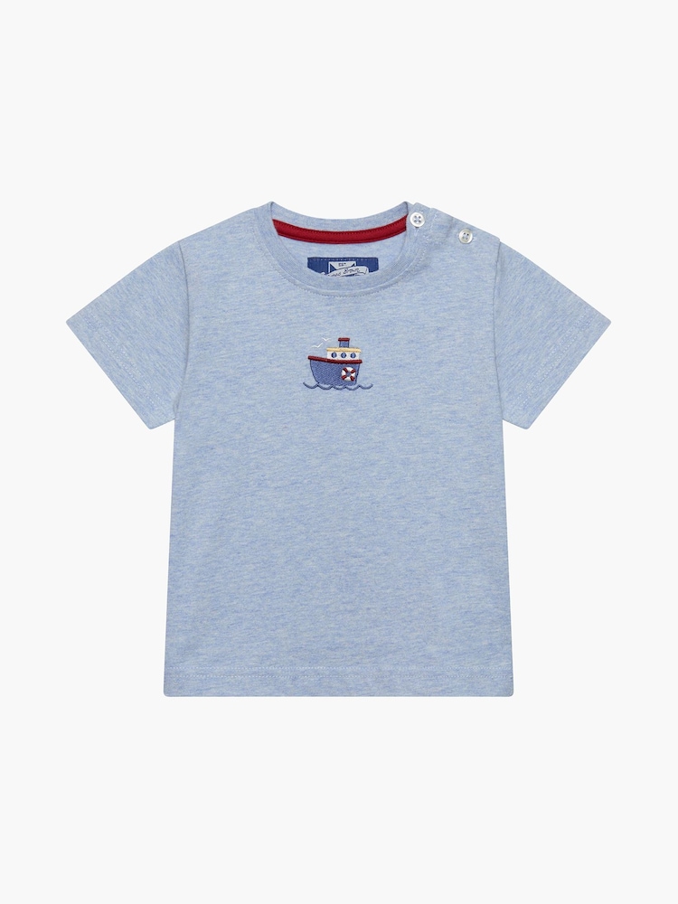 Trotters London Blue Little Marl Tugboat T-Shirt - Image 2 of 4