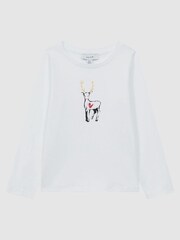 Reiss White Marli 9-14 yrs Cotton Reindeer Long Sleeve T-Shirt - Image 2 of 6