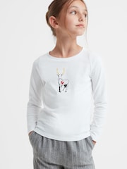 Reiss White Marli 9-14 yrs Cotton Reindeer Long Sleeve T-Shirt - Image 4 of 6