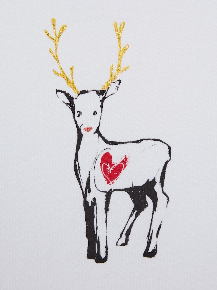 Reiss White Marli 9-14 yrs Cotton Reindeer Long Sleeve T-Shirt - Image 6 of 6