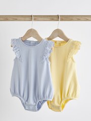 Blue/Yellow Frill Shoulder Baby Short Sleeve Bodysuits 2 Pack - Image 1 of 9