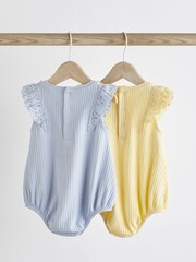 Blue/Yellow Frill Shoulder Baby Short Sleeve Bodysuits 2 Pack - Image 2 of 9