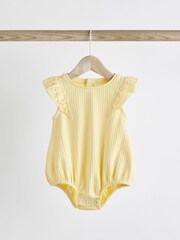 Blue/Yellow Frill Shoulder Baby Short Sleeve Bodysuits 2 Pack - Image 4 of 9