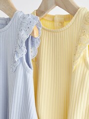 Blue/Yellow Frill Shoulder Baby Short Sleeve Bodysuits 2 Pack - Image 5 of 9