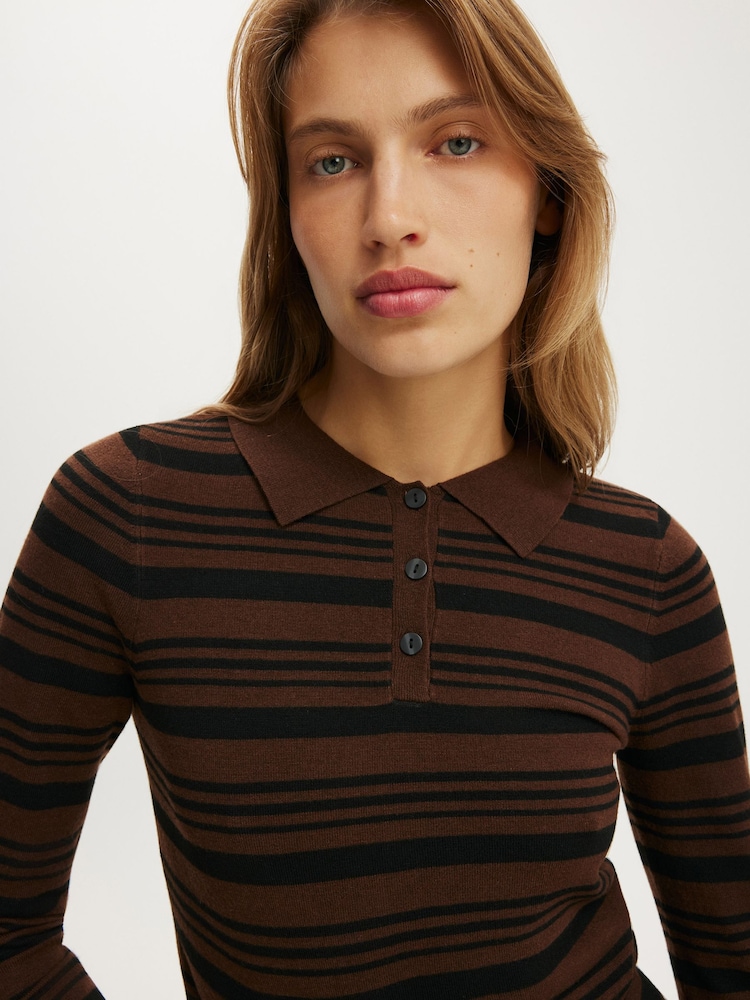 Cotton On Brown Sara Knit Ls Polo Shirt - Image 4 of 4