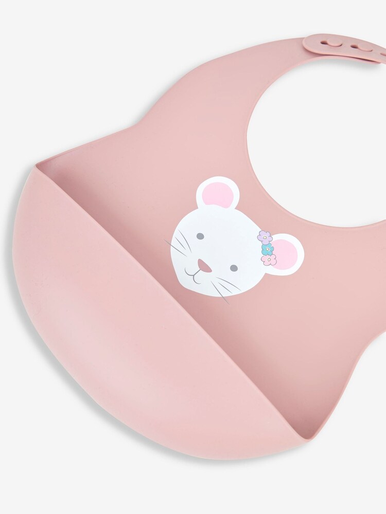 JoJo Maman Bébé Pink Ditsy Mouse 2-Pack Silicone Bib Set - Image 7 of 7