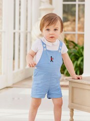 Trotters London Linen Blend Blue Little French Guardsman Atticus Bib Shorts - Image 1 of 4