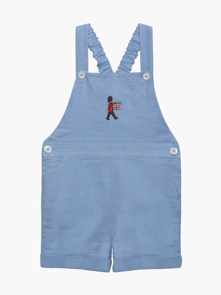Trotters London Linen Blend Blue Little French Guardsman Atticus Bib Shorts - Image 2 of 4