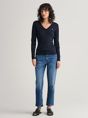 GANT Dark Blue Stretch Cotton Cable Knit Jumper - Image 1 of 4