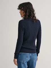 GANT Dark Blue Stretch Cotton Cable Knit Jumper - Image 3 of 4