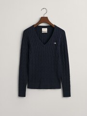 GANT Dark Blue Stretch Cotton Cable Knit Jumper - Image 4 of 4