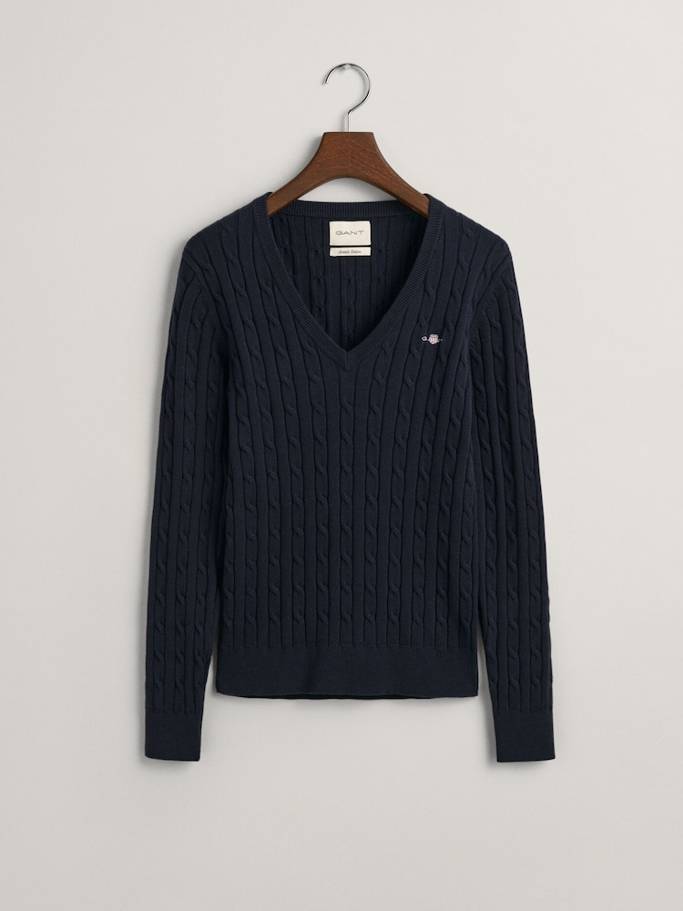 GANT Dark Blue Stretch Cotton Cable Knit Jumper - Image 4 of 4