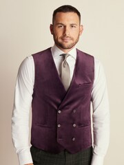 Burgundy Regular Fit Velvet Waistcoat - Image 1 of 10
