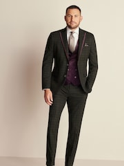 Burgundy Regular Fit Velvet Waistcoat - Image 2 of 10