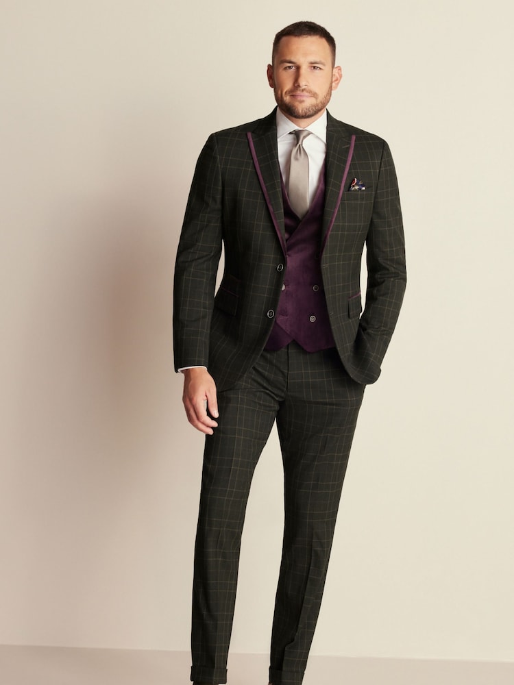 Burgundy Regular Fit Velvet Waistcoat - Image 2 of 10