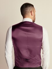 Burgundy Regular Fit Velvet Waistcoat - Image 3 of 10
