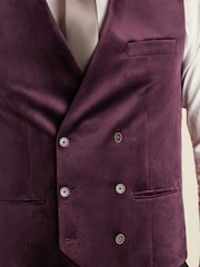 Burgundy Regular Fit Velvet Waistcoat - Image 4 of 10