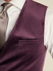 Burgundy Regular Fit Velvet Waistcoat - Image 5 of 10