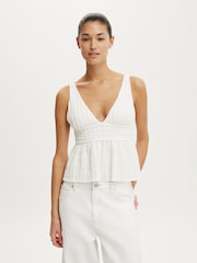 Cotton On White Greta Babydoll Tank - Image 1 of 5