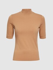 Reiss Camel Brooklyn High Neck Short Sleeve T-Shirt - Image 2 of 5