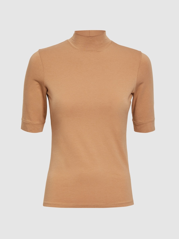 Reiss Camel Brooklyn High Neck Short Sleeve T-Shirt - Image 2 of 5