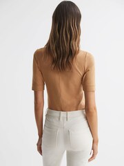 Reiss Camel Brooklyn High Neck Short Sleeve T-Shirt - Image 5 of 5