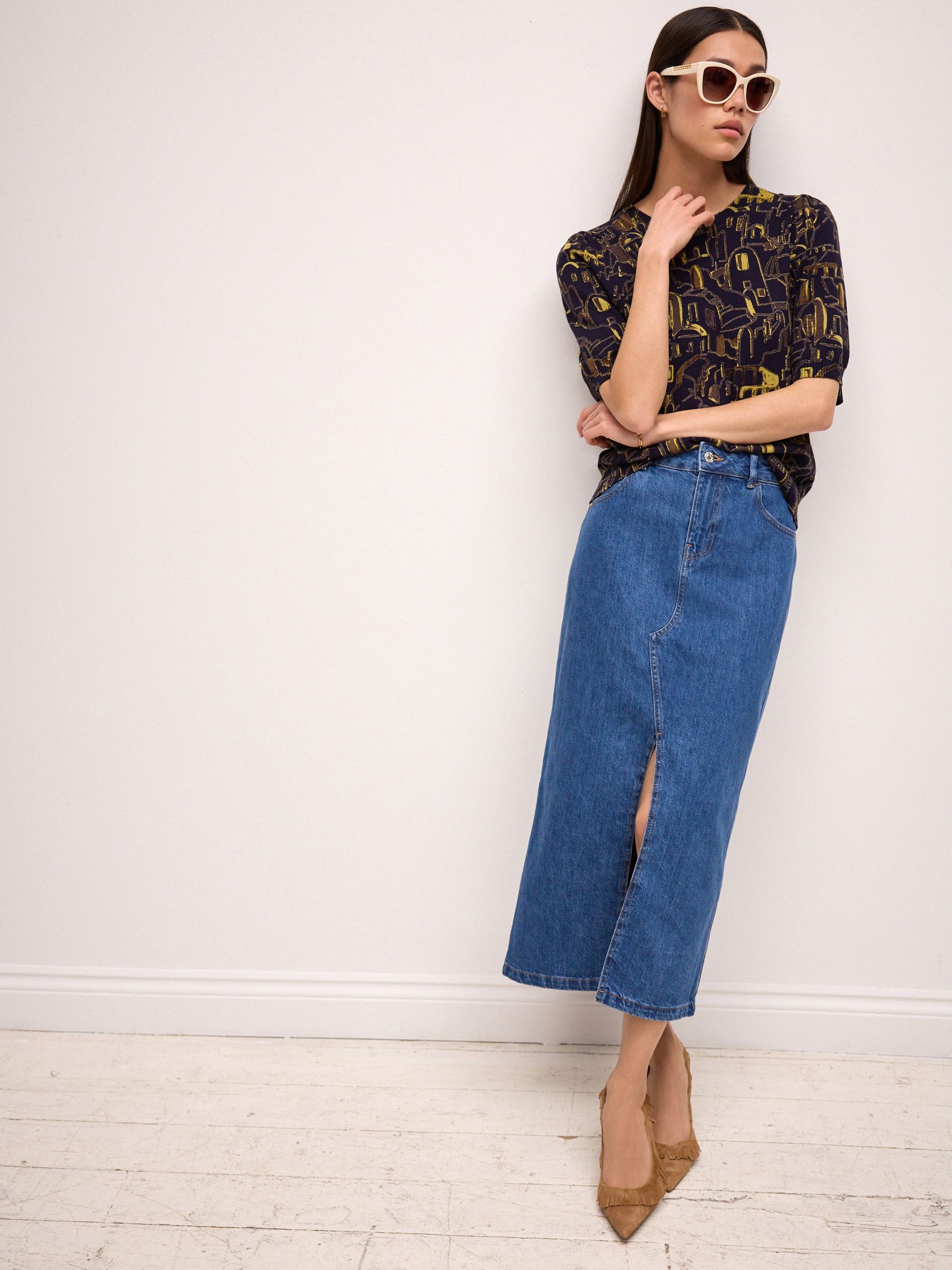 Buy Navy Blue Print Printed Crew Neck Short Sleeve Knitted