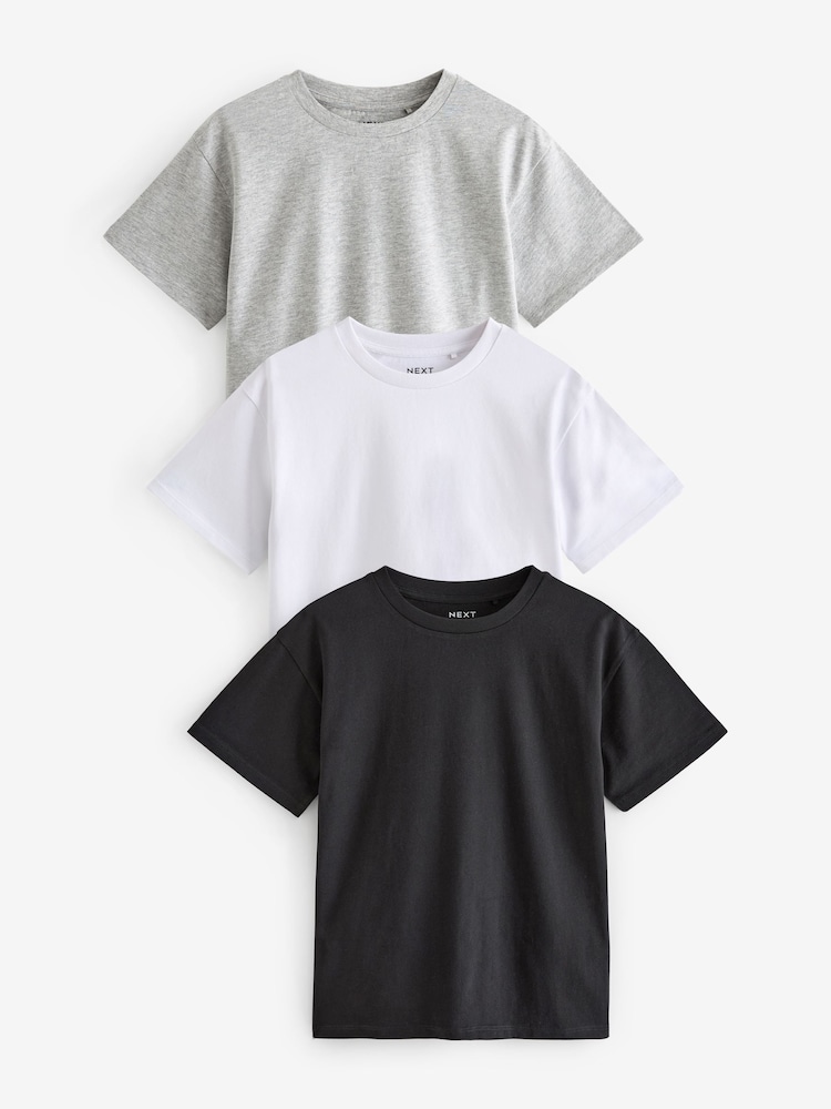 Schwarz/Weiß/Grau - Oversized-T-Shirts im 3er-Pack (3–16 Jahre) - Image 1 of 1