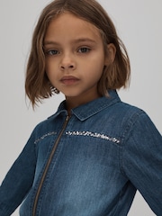 Reiss Blue Marnie 9-13 yrs Elasticated Embellished Denim Jumpsuit - Image 4 of 6