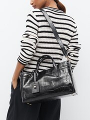 Black Leather Croc Effect Tote Bag - Image 1 of 10