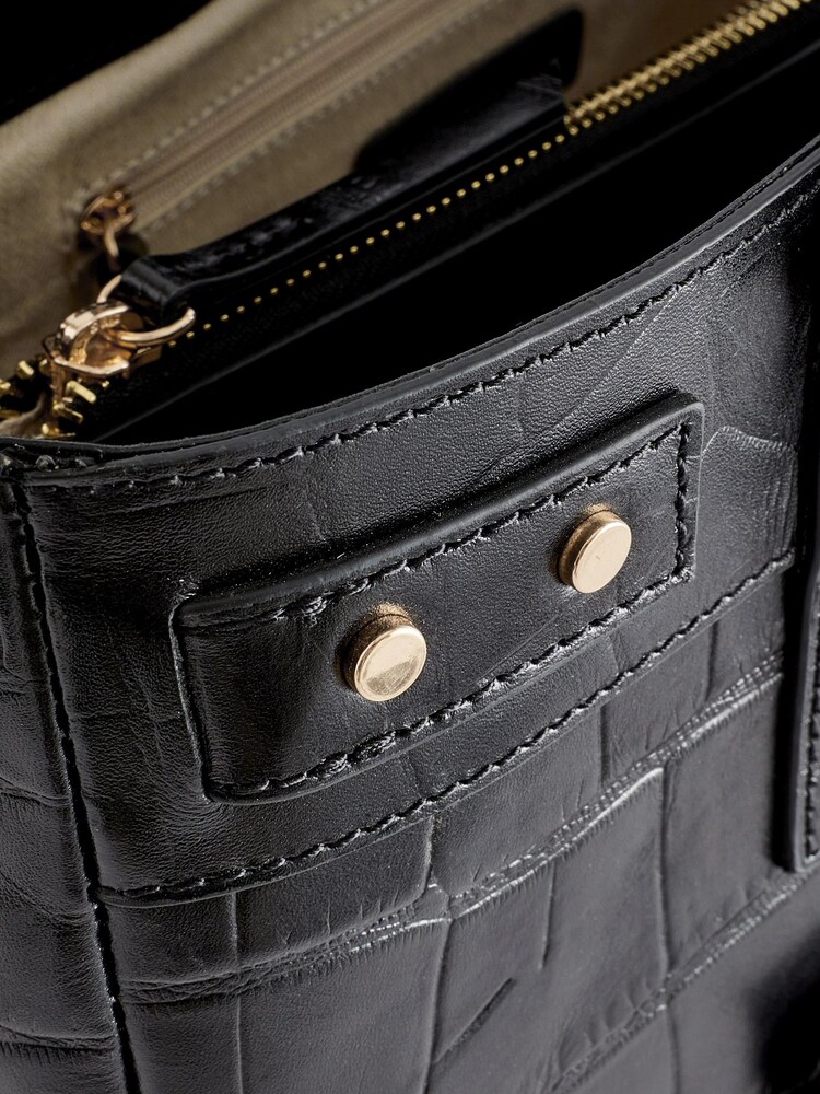 Black Leather Croc Effect Tote Bag - Image 10 of 10
