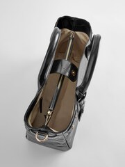 Black Leather Croc Effect Tote Bag - Image 6 of 10