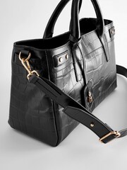 Black Leather Croc Effect Tote Bag - Image 7 of 10