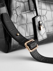 Black Leather Croc Effect Tote Bag - Image 8 of 10