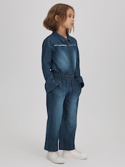 Reiss Blue Marnie 4-9 yrs Elasticated Embellished Denim Jumpsuit - Image 1 of 6