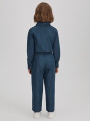 Reiss Blue Marnie 4-9 yrs Elasticated Embellished Denim Jumpsuit - Image 5 of 6