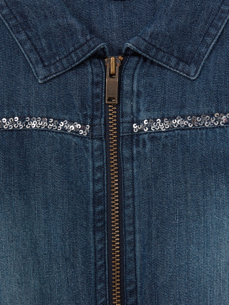 Reiss Blue Marnie 4-9 yrs Elasticated Embellished Denim Jumpsuit - Image 6 of 6
