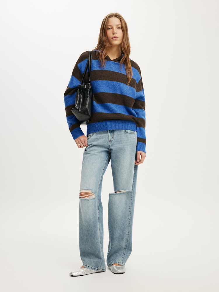 Cotton On Blue Sporty Stripe Hooded Cardigan - Image 1 of 4