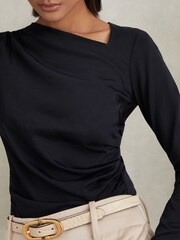 Reiss Navy Sandy Ruched Asymmetric Neck Top - Image 1 of 6