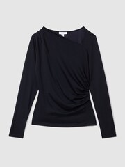 Reiss Navy Sandy Ruched Asymmetric Neck Top - Image 2 of 6