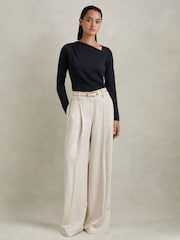 Reiss Navy Sandy Ruched Asymmetric Neck Top - Image 3 of 6