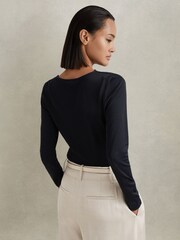 Reiss Navy Sandy Ruched Asymmetric Neck Top - Image 5 of 6