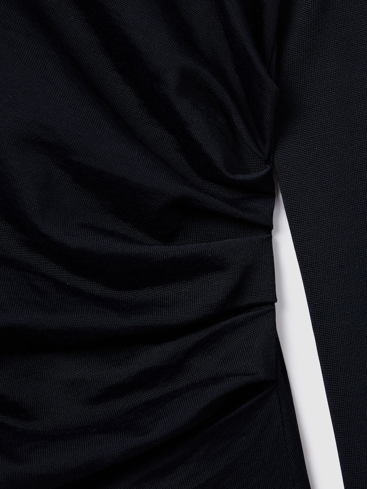 Reiss Navy Sandy Ruched Asymmetric Neck Top - Image 6 of 6